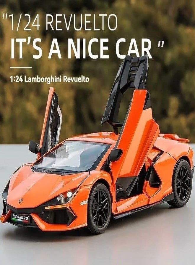 KING FORU Scale Exclusive Alloy Metal Pull Back Die-cast Car Model with Sound Light Mini Auto Toy for Kids Metal Model Toy Car with Sound and Light (1:24 Lamborghini Revuelto LB774-RED) - Image 3